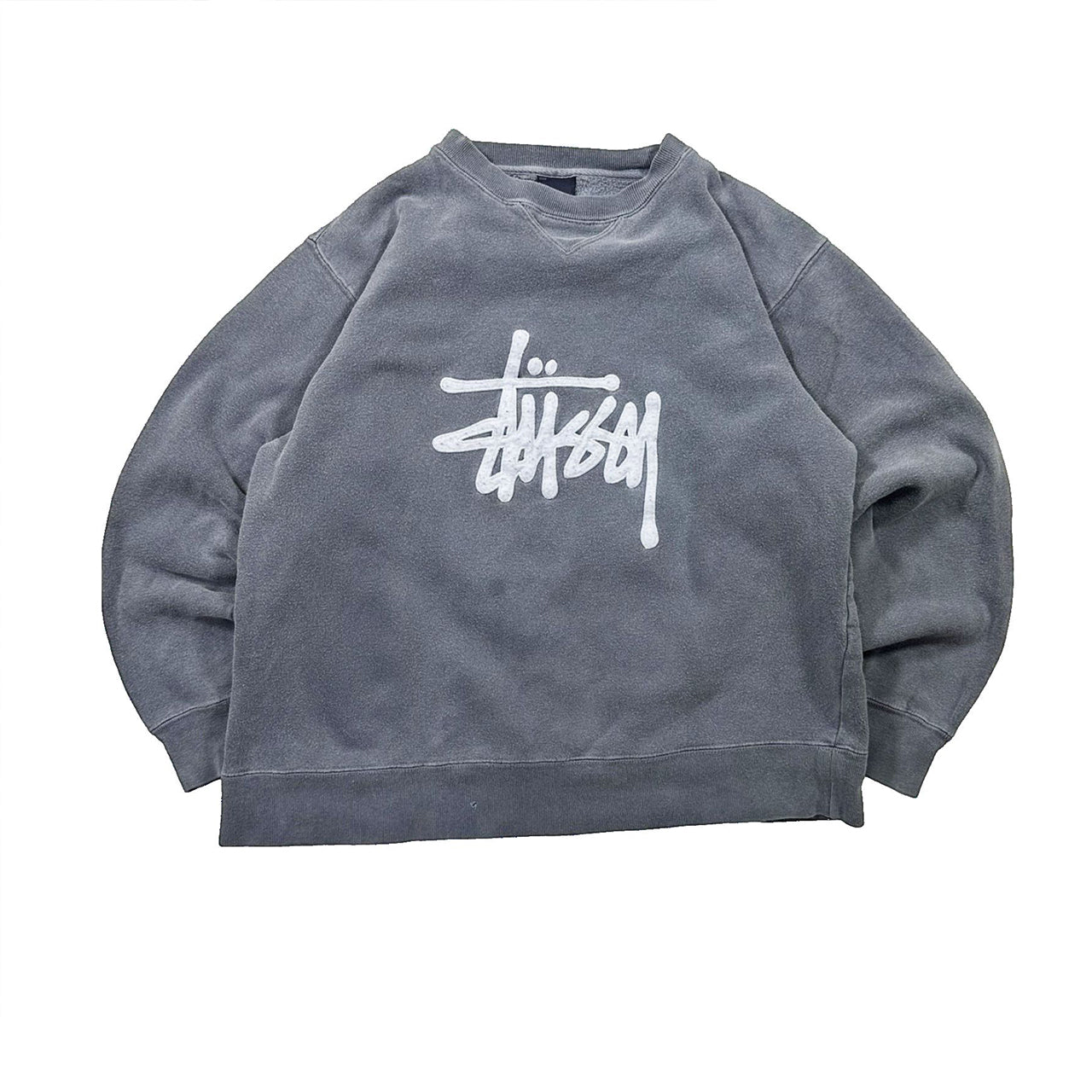 Authentic Stussy Spellout Heavy Grey Sweater - Medium