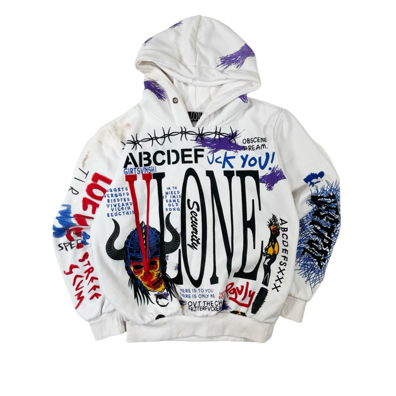 Streetwear VLONE ABCDEF... Graphic Print Hooded Sweater - Medium